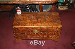 Antique Chinese Wood Carved Large Storage Chest Trunk Dragons Men Detailed