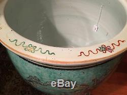 Antique Chinese large WuCai jardinière or fish bowl 21 1/4 Dia, late Qing