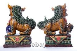 Antique Chinese pair of large Chinese lions FOO Statue Sculpture 39 cm
