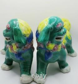 Antique Early 20th Century Large Chinese Porcelain Ceramic Foo Dogs Statues