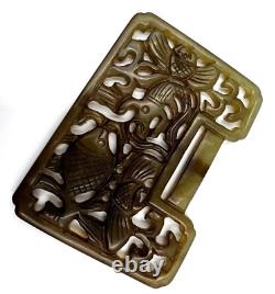 Antique Ex Large Chinese Carved Jade Lock Pendant