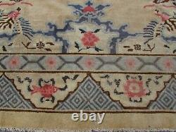 Antique Hand Made ArtDeco Chinese Oriental Beige Wool Large Carpet 355x280cm