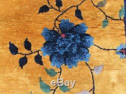 Antique Hand Made ArtDeco Chinese Oriental Gold Blue Wool Large Carpet 450x306cm