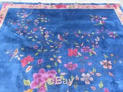 Antique Hand Made ArtDeco Chinese Oriental Navy Blue Wool Large Carpet 292x242cm