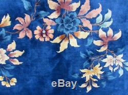 Antique Hand Made ArtDeco Chinese Oriental Navy Blue Wool Large Carpet 355x312cm