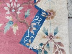 Antique Hand Made ArtDeco Chinese Oriental Pink Wool Large Carpet 270x230cm