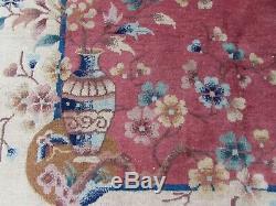 Antique Hand Made ArtDeco Chinese Oriental Pink Wool Large Carpet 270x230cm