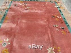 Antique Hand Made ArtDeco Chinese Oriental Pink Wool Large Carpet 354x267cm