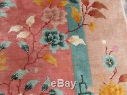 Antique Hand Made ArtDeco Chinese Oriental Pink Wool Large Carpet 354x267cm