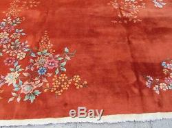 Antique Hand Made ArtDeco Chinese Oriental Red Wool Large Carpet 310x270cm