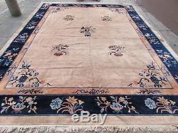 Antique Hand Made Art Deco Chinese Carpet Beige Gold Wool Large Carpet 400x300cm