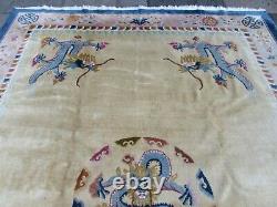 Antique Hand Made Art Deco Chinese Carpet Biege Wool Large Carpet 370x275cm