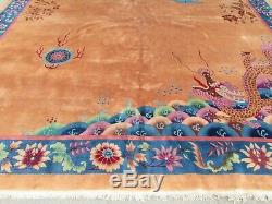 Antique Hand Made Art Deco Chinese Carpet Brown Blue Wool Large Carpet 440x360cm