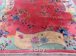 Antique Hand Made Art Deco Chinese Carpet Cherry Red Wool Large Carpet 350x270cm