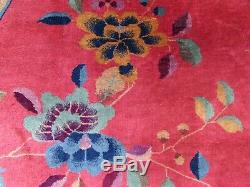 Antique Hand Made Art Deco Chinese Carpet Cherry Red Wool Large Carpet 350x270cm