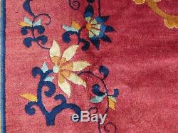 Antique Hand Made Art Deco Chinese Carpet Dark Pink Wool Large Carpet 355x273cm
