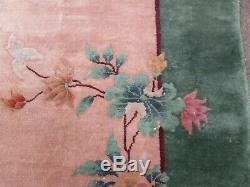 Antique Hand Made Art Deco Chinese Carpet Green Wool Large Carpet 365x268cm