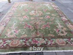 Antique Hand Made Art Deco Chinese Carpet Green Wool Large Carpet 407x320cm