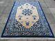 Antique Hand Made Art Deco Chinese Oriental Beige Blue Wool Large Rug 245x167cm