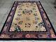 Antique Hand Made Art Deco Chinese Oriental Beige Blue Wool Large Rug 275x185cm