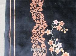 Antique Hand Made Art Deco Chinese Oriental Black Wool Large Carpet 320x230cm