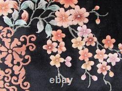 Antique Hand Made Art Deco Chinese Oriental Black Wool Large Carpet 320x230cm