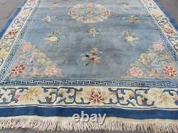 Antique Hand Made Art Deco Chinese Oriental Blue Wool Large Carpet 350x270cm