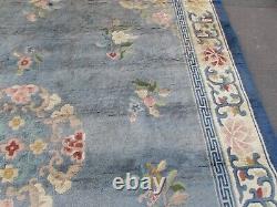 Antique Hand Made Art Deco Chinese Oriental Blue Wool Large Carpet 350x270cm