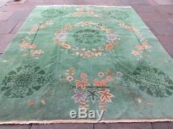 Antique Hand Made Art Deco Chinese Oriental Gree Wool Large Carpet 317x274cm