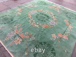 Antique Hand Made Art Deco Chinese Oriental Green Wool Large Carpet 317x274cm