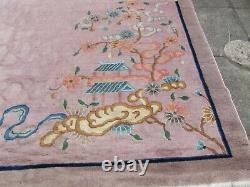 Antique Hand Made Art Deco Chinese Oriental Pink Wool Large Carpet 383x307cm