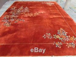 Antique Hand Made Art Deco Chinese Oriental Red Wool Large Carpet 414x329cm