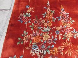 Antique Hand Made Art Deco Chinese Oriental Red Wool Large Carpet 414x329cm