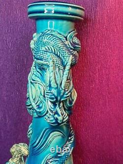 Antique Japanese Awaji Turquoise Glaze Dragon Figural Vase