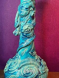 Antique Japanese Awaji Turquoise Glaze Dragon Figural Vase