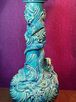 Antique Japanese Awaji Turquoise Glaze Dragon Figural Vase