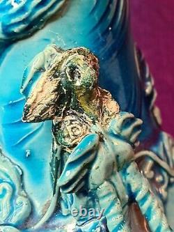 Antique Japanese Awaji Turquoise Glaze Dragon Figural Vase