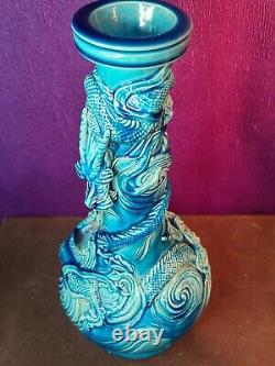 Antique Japanese Awaji Turquoise Glaze Dragon Figural Vase