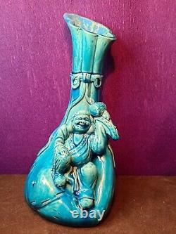 Antique Japanese Awaji Turquoise Glaze Figural Vase