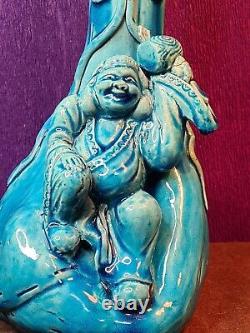 Antique Japanese Awaji Turquoise Glaze Figural Vase