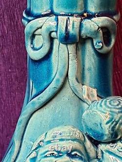 Antique Japanese Awaji Turquoise Glaze Figural Vase