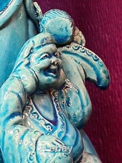 Antique Japanese Awaji Turquoise Glaze Figural Vase