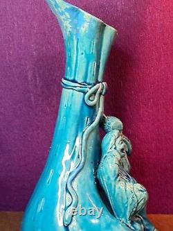 Antique Japanese Awaji Turquoise Glaze Figural Vase