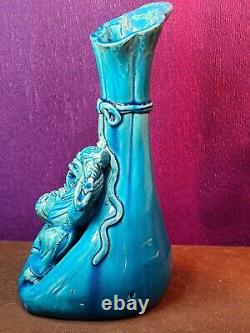 Antique Japanese Awaji Turquoise Glaze Figural Vase