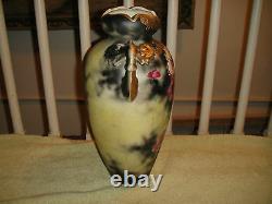 Antique Japanese Chinese Moriage Satsuma Vase Painted Flowers Handles Large