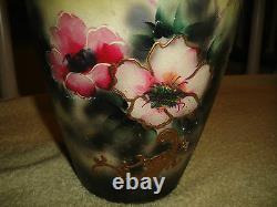 Antique Japanese Chinese Moriage Satsuma Vase Painted Flowers Handles Large