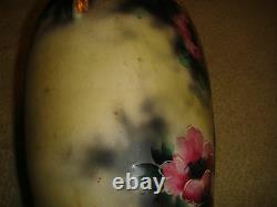 Antique Japanese Chinese Moriage Satsuma Vase Painted Flowers Handles Large