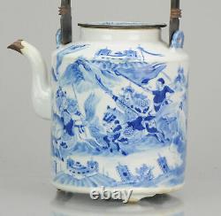 Antique Large Chinese 19th century Bleu de Hue Warrior Teapot Vietnamese market
