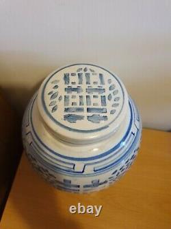 Antique Large Chinese Blue And White Marked Ginger Jar