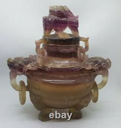 Antique Large Chinese Carved Amethyst Crystal Vase/incense Burner